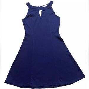 NY & Co Navy Blue Halter High Neck Fot & Flare Dress